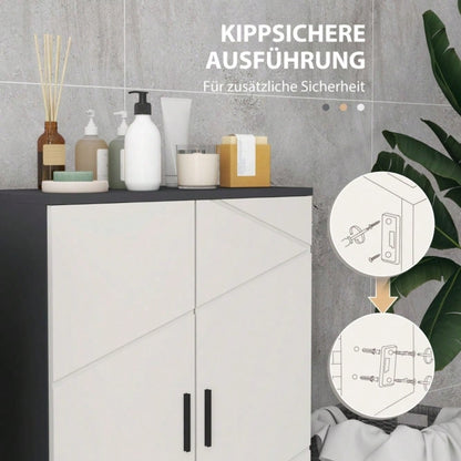 kleankin Badezimmerschrank mit Doppeltür & verstellbaren Ablagen, Badschrank Schminkunterschrank für Wohnzimmer, Aufbewahrungsschrank Grau, 60x30x82 cm