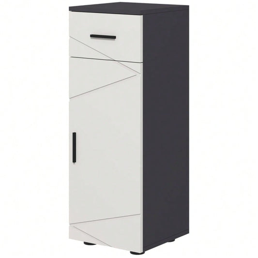kleankin Badezimmerschrank mit Schublade & verstellbaren Ablagen, Badschrank Schminkunterschrank Aufbewahrungsschrank, Grau, 30x30x82 cm