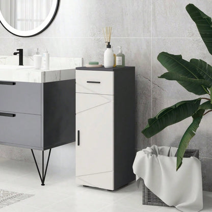 kleankin Badezimmerschrank mit Schublade & verstellbaren Ablagen, Badschrank Schminkunterschrank Aufbewahrungsschrank, Grau, 30x30x82 cm