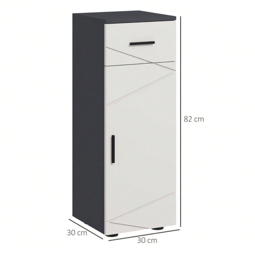 kleankin Badezimmerschrank mit Schublade & verstellbaren Ablagen, Badschrank Schminkunterschrank Aufbewahrungsschrank, Grau, 30x30x82 cm
