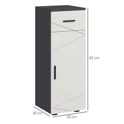 kleankin Badezimmerschrank mit Schublade & verstellbaren Ablagen, Badschrank Schminkunterschrank Aufbewahrungsschrank, Grau, 30x30x82 cm