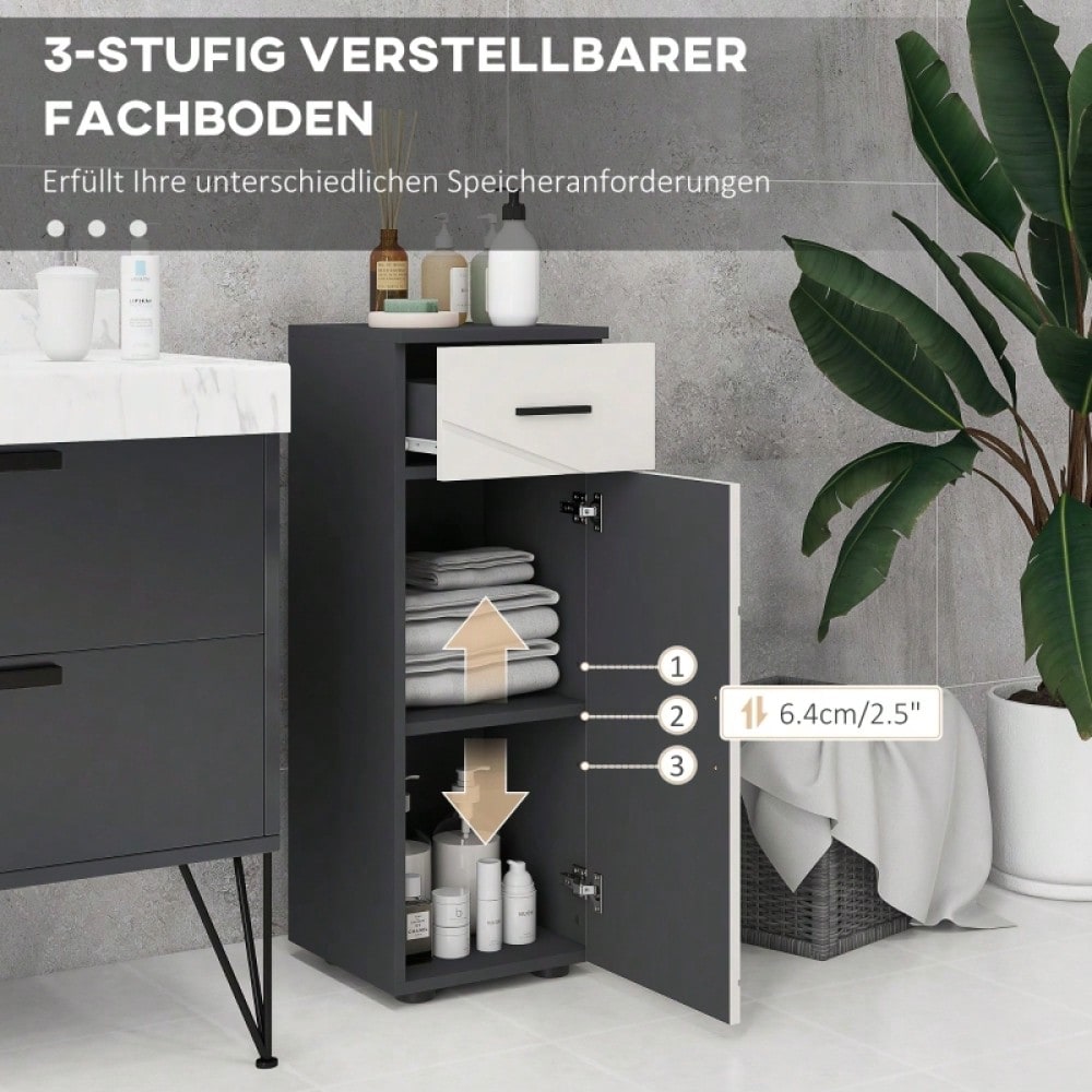 kleankin Badezimmerschrank mit Schublade & verstellbaren Ablagen, Badschrank Schminkunterschrank Aufbewahrungsschrank, Grau, 30x30x82 cm