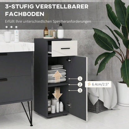 kleankin Badezimmerschrank mit Schublade & verstellbaren Ablagen, Badschrank Schminkunterschrank Aufbewahrungsschrank, Grau, 30x30x82 cm
