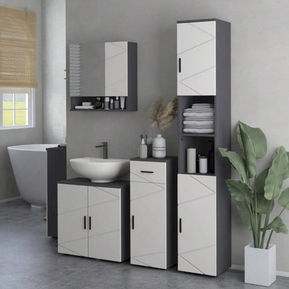 kleankin Badezimmerschrank mit Schublade & verstellbaren Ablagen, Badschrank Schminkunterschrank Aufbewahrungsschrank, Grau, 30x30x82 cm