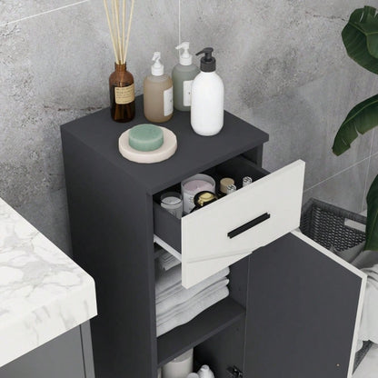 kleankin Badezimmerschrank mit Schublade & verstellbaren Ablagen, Badschrank Schminkunterschrank Aufbewahrungsschrank, Grau, 30x30x82 cm