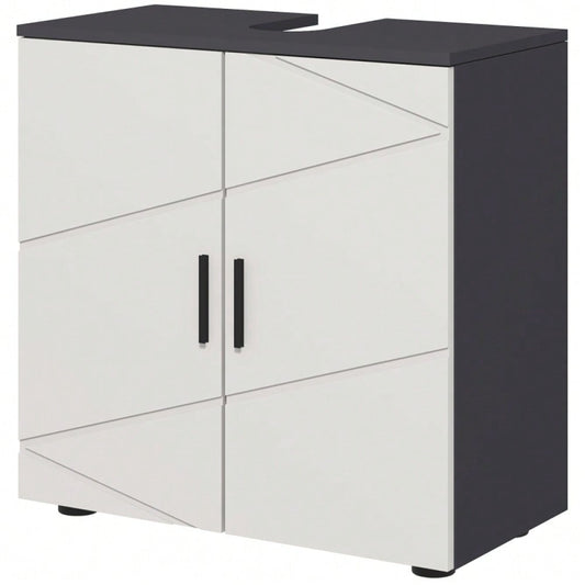 Waschbeckenunterschrank 60x30x60 cm mit verstellbarer Ablage & Kippschutz, Badmöbel mit Griff, grau - von kleankin
