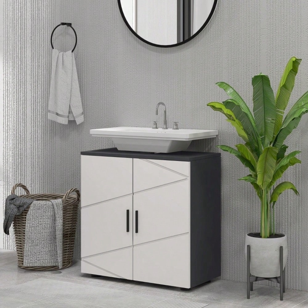 Waschbeckenunterschrank 60x30x60 cm mit verstellbarer Ablage & Kippschutz, Badmöbel mit Griff, grau - von kleankin