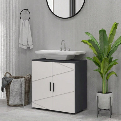 Waschbeckenunterschrank 60x30x60 cm mit verstellbarer Ablage & Kippschutz, Badmöbel mit Griff, grau - von kleankin