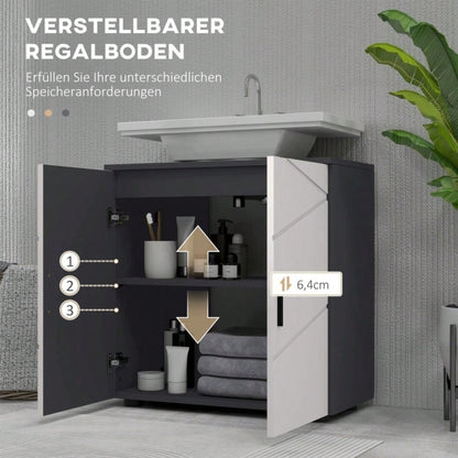 Waschbeckenunterschrank 60x30x60 cm mit verstellbarer Ablage & Kippschutz, Badmöbel mit Griff, grau - von kleankin
