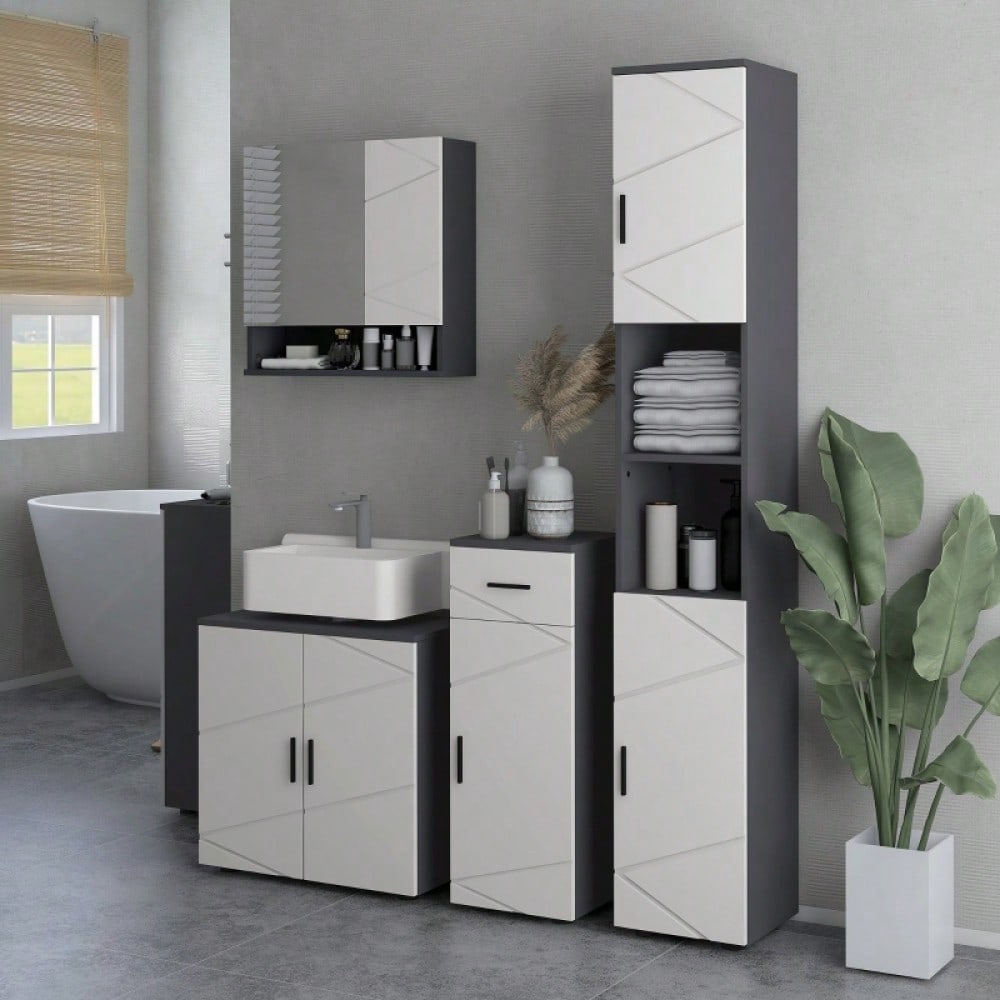 Waschbeckenunterschrank 60x30x60 cm mit verstellbarer Ablage & Kippschutz, Badmöbel mit Griff, grau - von kleankin