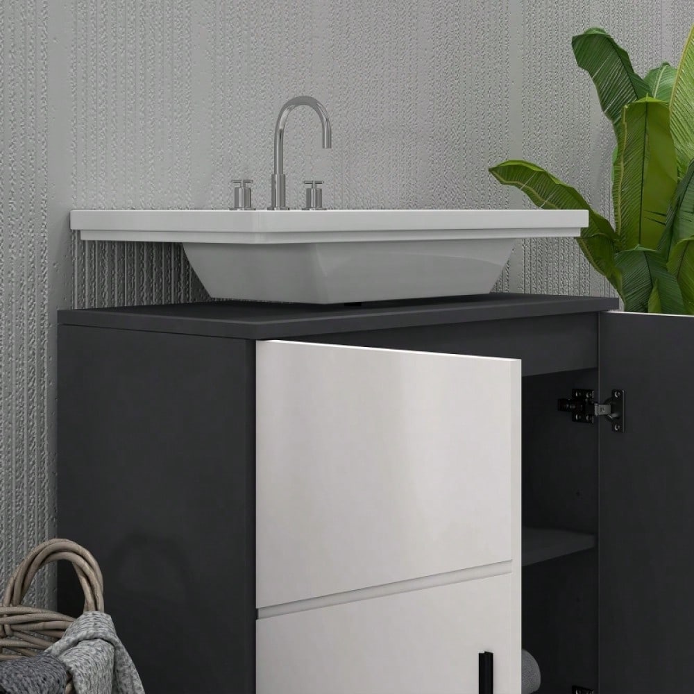 Waschbeckenunterschrank 60x30x60 cm mit verstellbarer Ablage & Kippschutz, Badmöbel mit Griff, grau - von kleankin