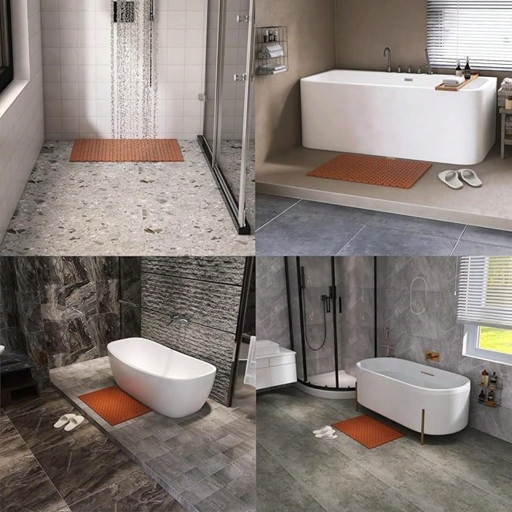 Teakholz Badematte 70x50 cm, rutschfeste Unterseite & wasserbeständig, für Badewanne, Dusche, Sauna - natürliche Holz Duschmatte