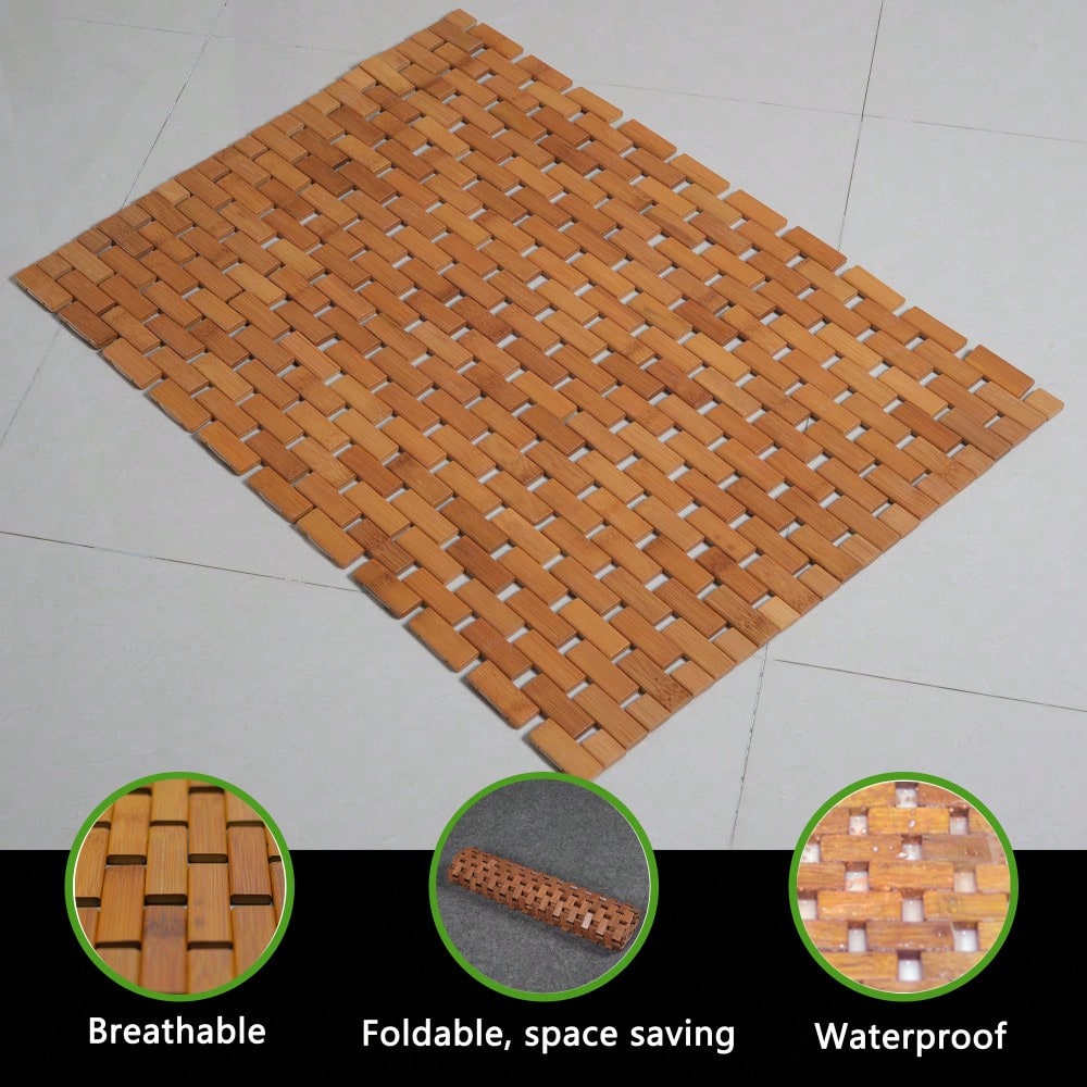 Teakholz Badematte 70x50 cm, rutschfeste Unterseite & wasserbeständig, für Badewanne, Dusche, Sauna - natürliche Holz Duschmatte