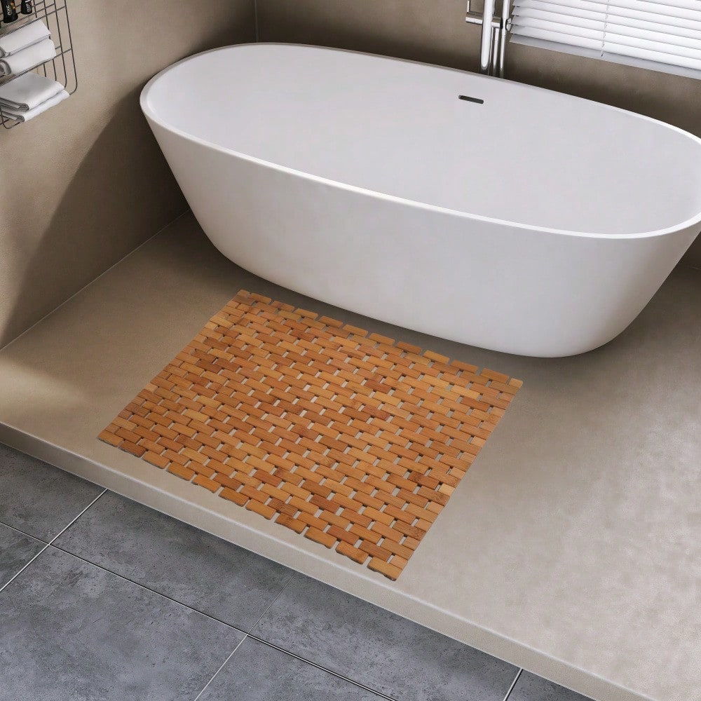 Teakholz Badematte 70x50 cm, rutschfeste Unterseite & wasserbeständig, für Badewanne, Dusche, Sauna - natürliche Holz Duschmatte