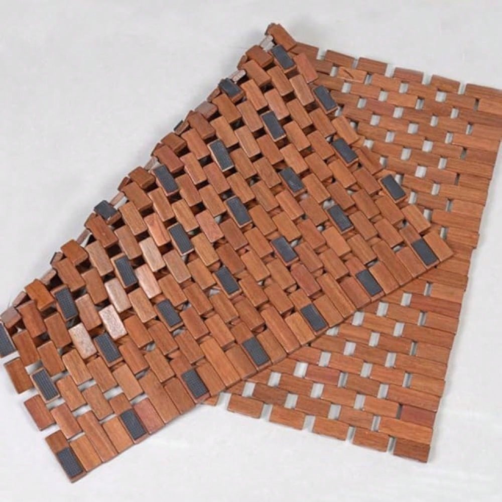 Teakholz Badematte 70x50 cm, rutschfeste Unterseite & wasserbeständig, für Badewanne, Dusche, Sauna - natürliche Holz Duschmatte
