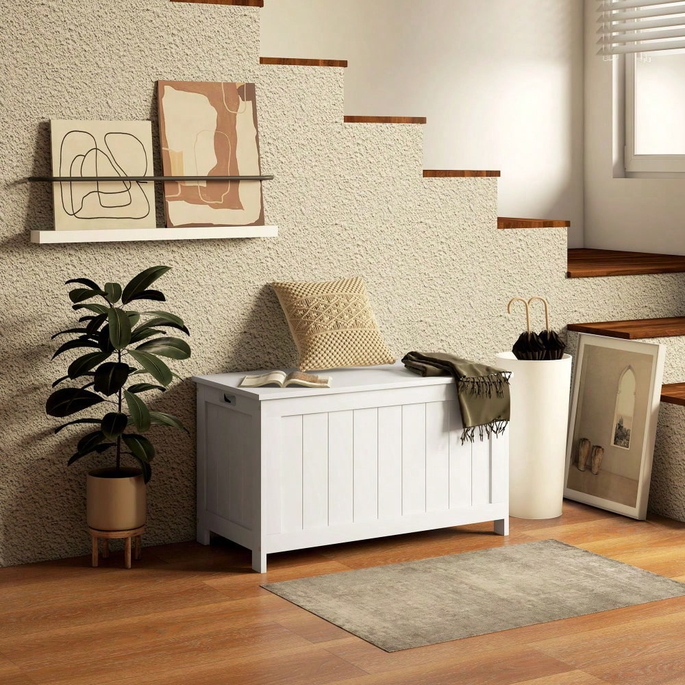 Aufbewahrungsbox 81x40x46 cm mit Deckel & Griff, Aufbewahrungstruhe für Wohnzimmer & Schlafzimmer, weiß - von HOMCOM