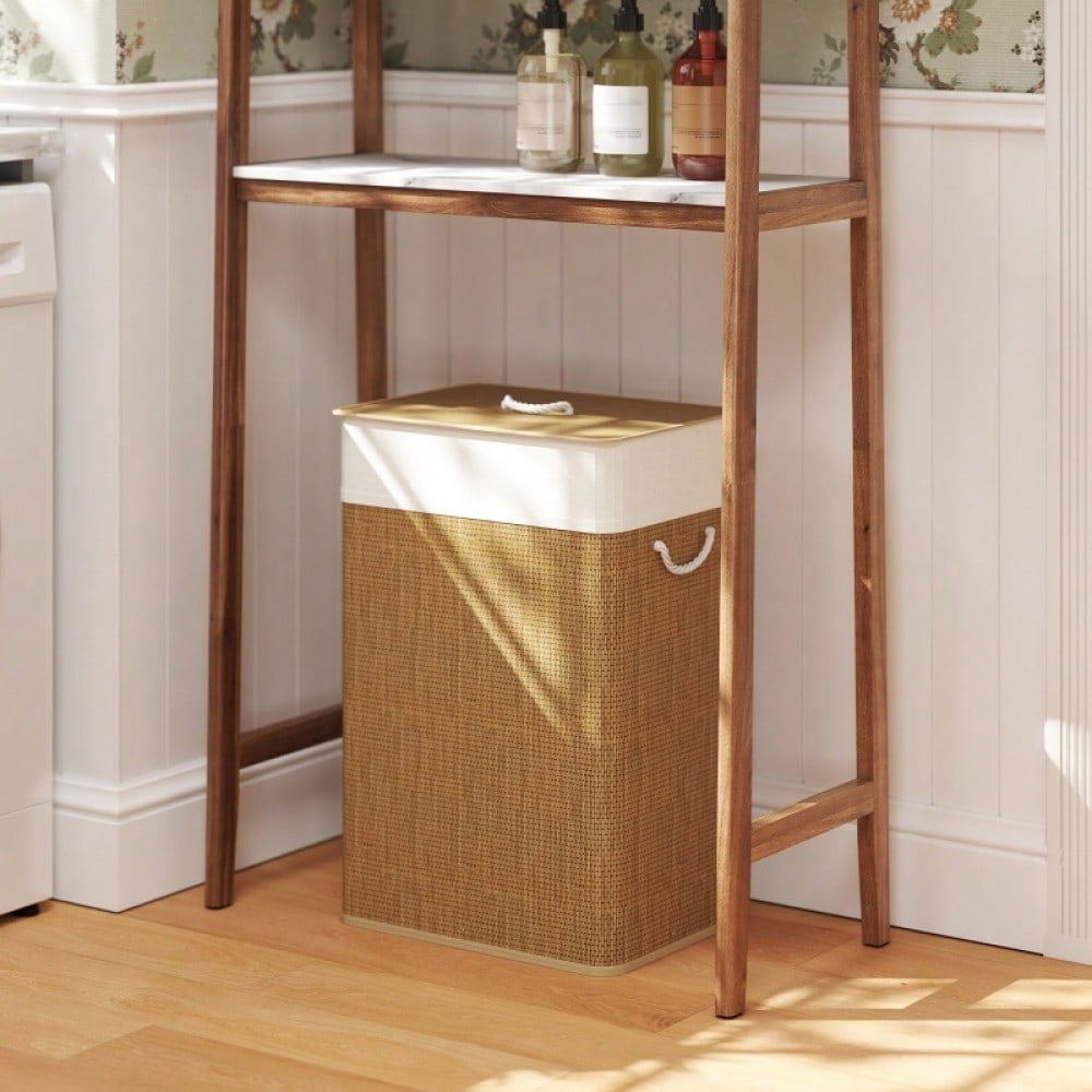 Bambus Wäschekorb 72-Liter mit Deckel & Trageseilen, herausnehmbarer Wäschesack mit Aufteilungsfunktion, für Waschküche, Schlafzimmer & Badezimmer, braun - von HOMCOM