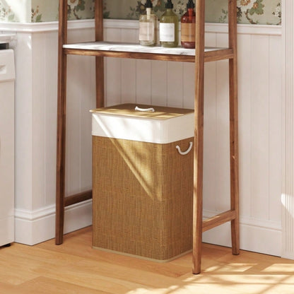 Bambus Wäschekorb 72-Liter mit Deckel & Trageseilen, herausnehmbarer Wäschesack mit Aufteilungsfunktion, für Waschküche, Schlafzimmer & Badezimmer, braun - von HOMCOM