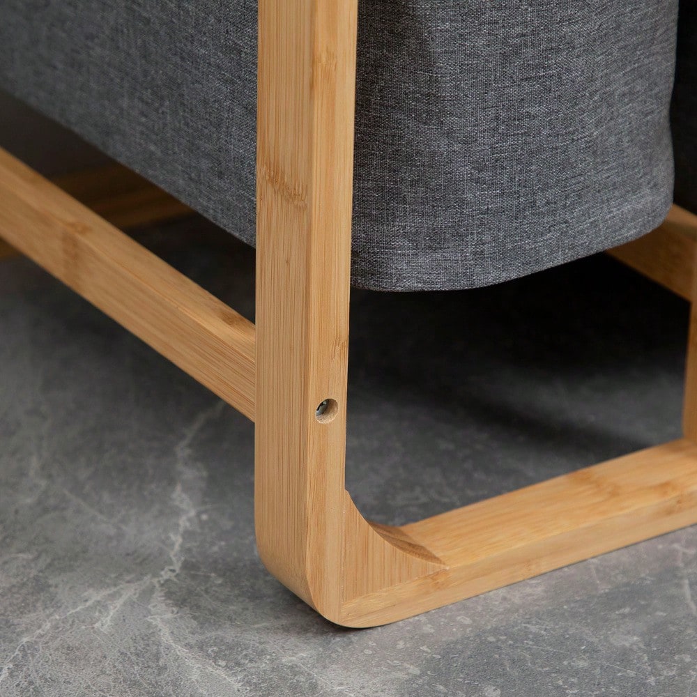 Bambus Wäschekorb mit Plattform & 3 abnehmbaren Wäschesäcken, Wäschesortierer 50x32x69,7 cm, grau/natur - von HOMCOM