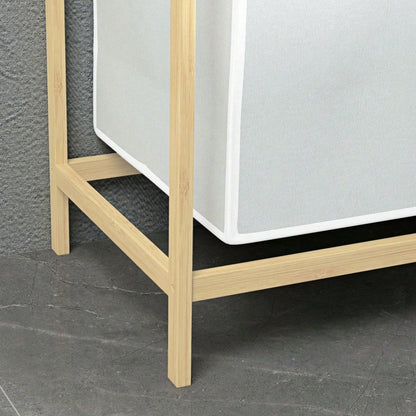 Bambus Wäschekorb mit 2 abnehmbaren Wäschesäcken, für Badezimmer, cremefarben, 63,5x33x73 cm - von HOMCOM