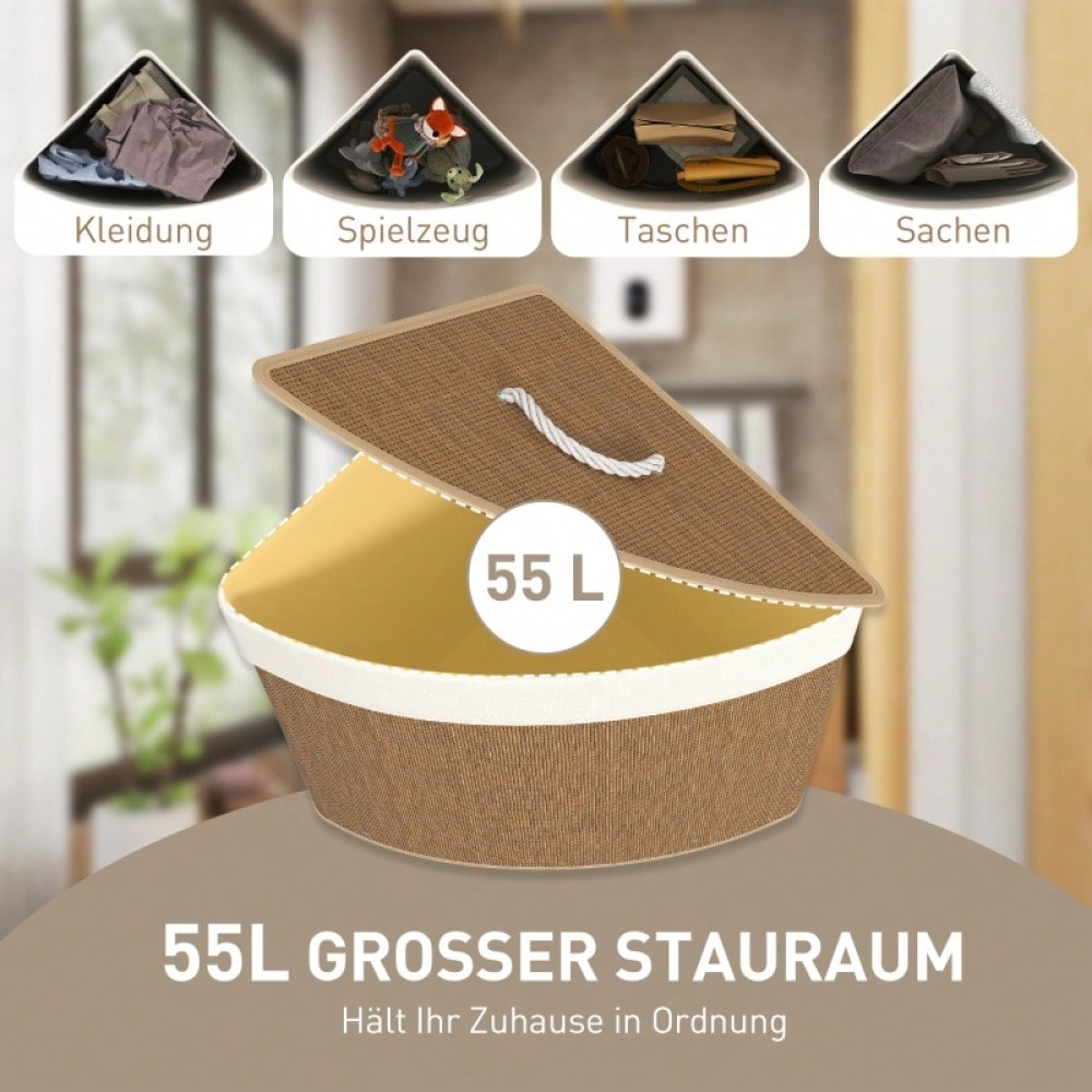 Bambus Ecke Wäschekorb 55-Liter mit Deckel & herausnehmbarem Wäschesack, für Badezimmer, Waschküche & Schlafzimmer, braun - von HOMCOM