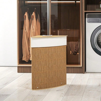 Bambus Ecke Wäschekorb 55-Liter mit Deckel & herausnehmbarem Wäschesack, für Badezimmer, Waschküche & Schlafzimmer, braun - von HOMCOM