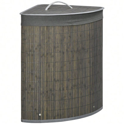 Eckiger Bambus Wäschekorb 55-Liter mit Deckel & herausnehmbarem Beutel, platzsparend für Waschküche & Bad, 38x38x57 cm, grau - von HOMCOM