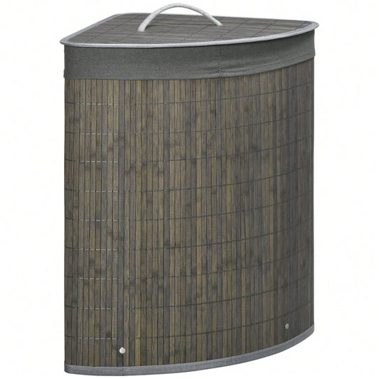 Eckiger Bambus Wäschekorb 55-Liter mit Deckel & herausnehmbarem Beutel, platzsparend für Waschküche & Bad, 38x38x57 cm, grau - von HOMCOM