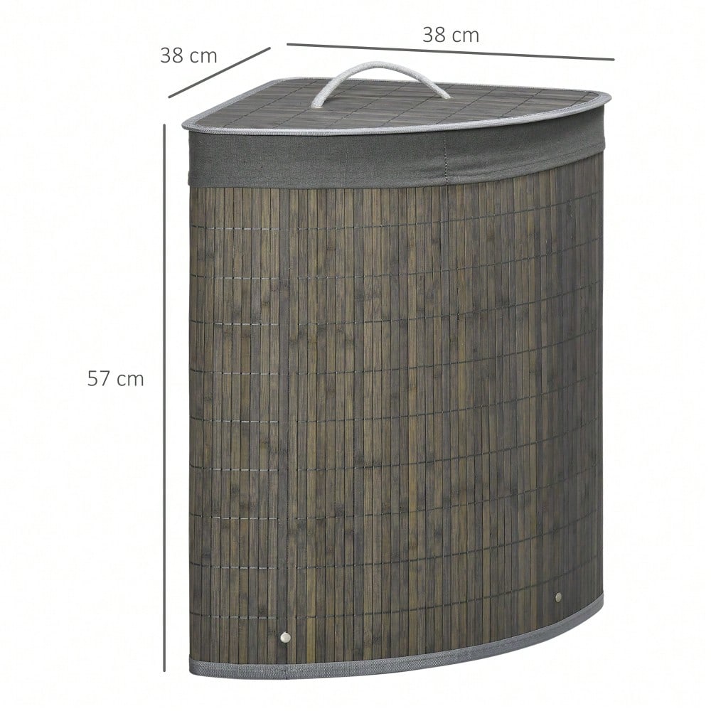 Eckiger Bambus Wäschekorb 55-Liter mit Deckel & herausnehmbarem Beutel, platzsparend für Waschküche & Bad, 38x38x57 cm, grau - von HOMCOM