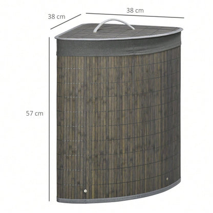 Eckiger Bambus Wäschekorb 55-Liter mit Deckel & herausnehmbarem Beutel, platzsparend für Waschküche & Bad, 38x38x57 cm, grau - von HOMCOM