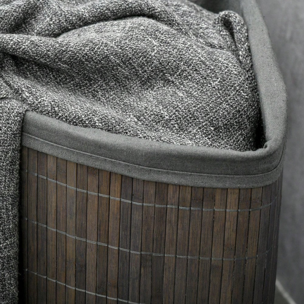 Eckiger Bambus Wäschekorb 55-Liter mit Deckel & herausnehmbarem Beutel, platzsparend für Waschküche & Bad, 38x38x57 cm, grau - von HOMCOM