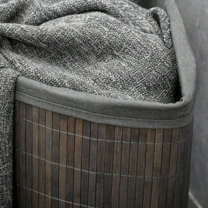 Eckiger Bambus Wäschekorb 55-Liter mit Deckel & herausnehmbarem Beutel, platzsparend für Waschküche & Bad, 38x38x57 cm, grau - von HOMCOM