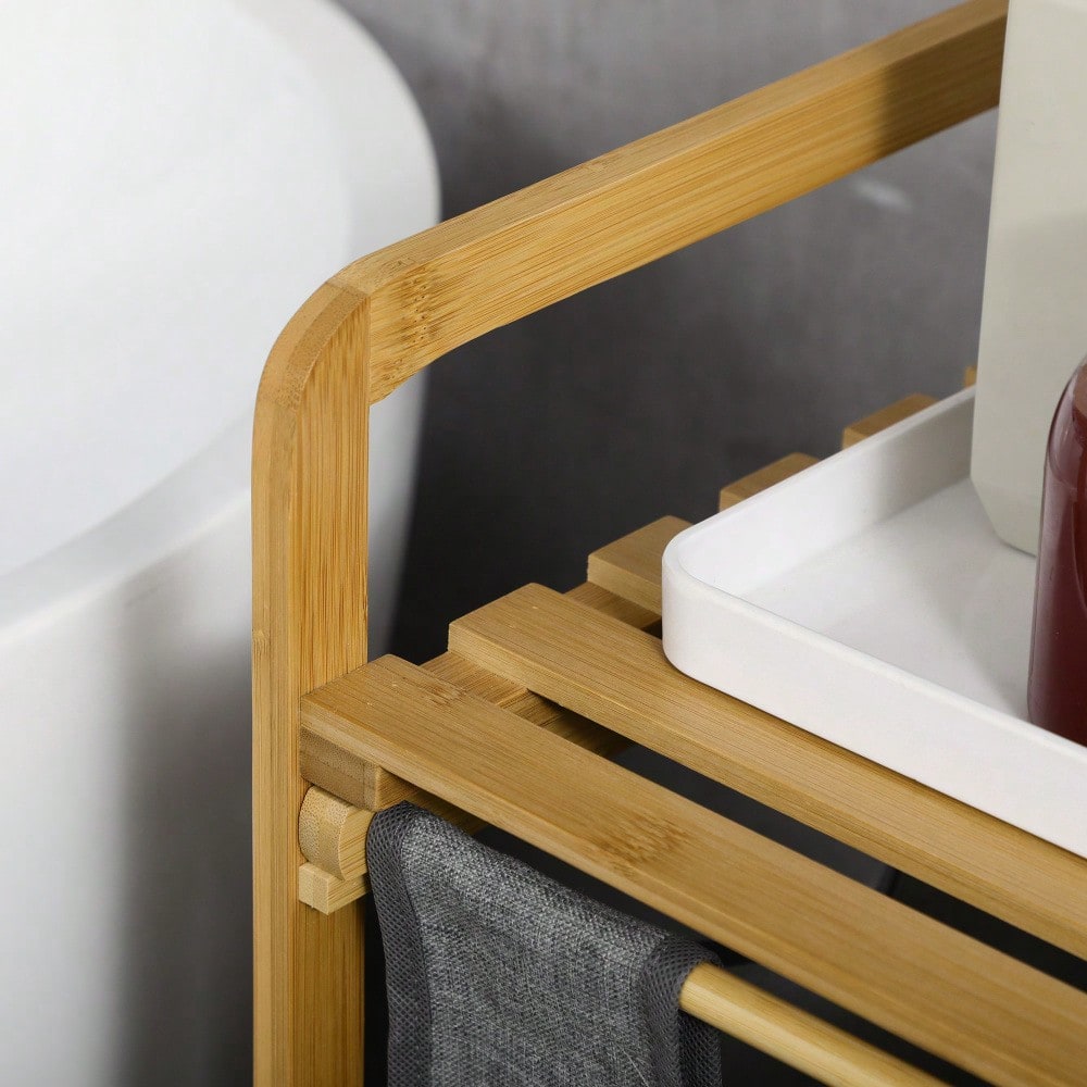 Bambus Wäschekorb mit 2 abnehmbaren Wäschesäcken & Plattform, für Badezimmer, grau/natur - von HOMCOM