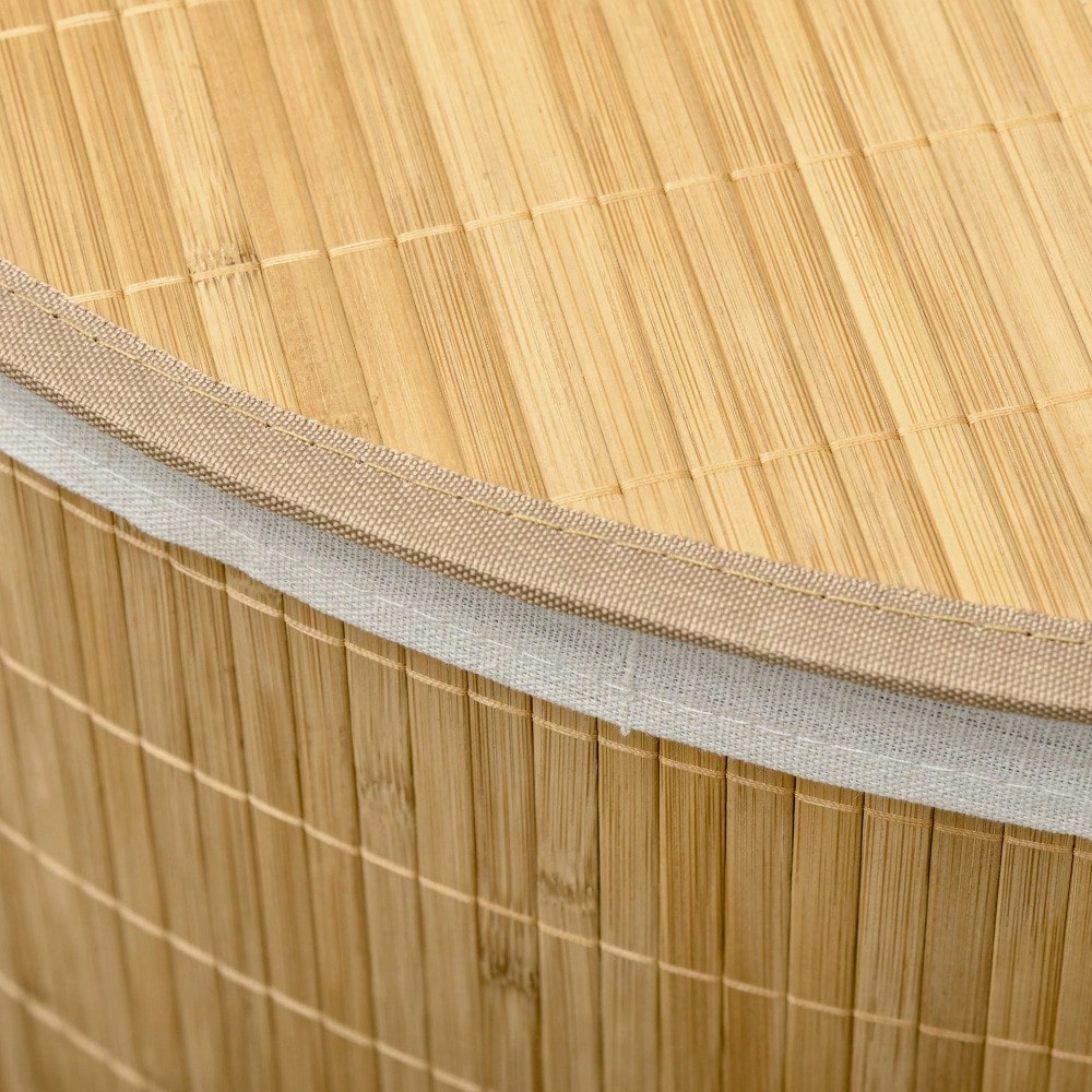 Bambus Ecke Wäschekorb 55-Liter mit Deckel & abnehmbarem Beutel, platzsparend 38x38x57 cm, natur/weiß - von HOMCOM