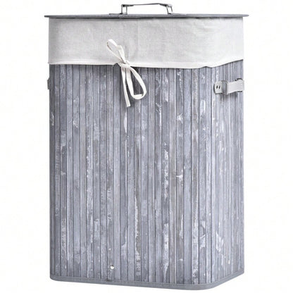 Bambus Wäschekorb 72-Liter mit Deckel & waschbarem Wäschesack, faltbar mit Griffen, 40x30x60 cm, grau - von HOMCOM