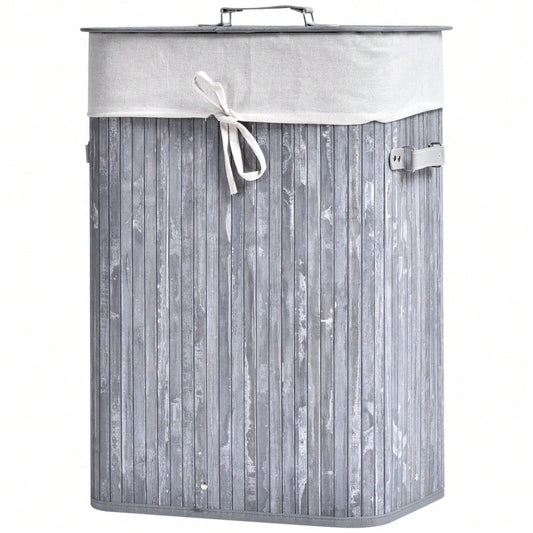 Bambus Wäschekorb 72-Liter mit Deckel & waschbarem Wäschesack, faltbar mit Griffen, 40x30x60 cm, grau - von HOMCOM
