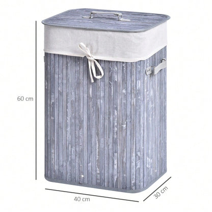 Bambus Wäschekorb 72-Liter mit Deckel & waschbarem Wäschesack, faltbar mit Griffen, 40x30x60 cm, grau - von HOMCOM