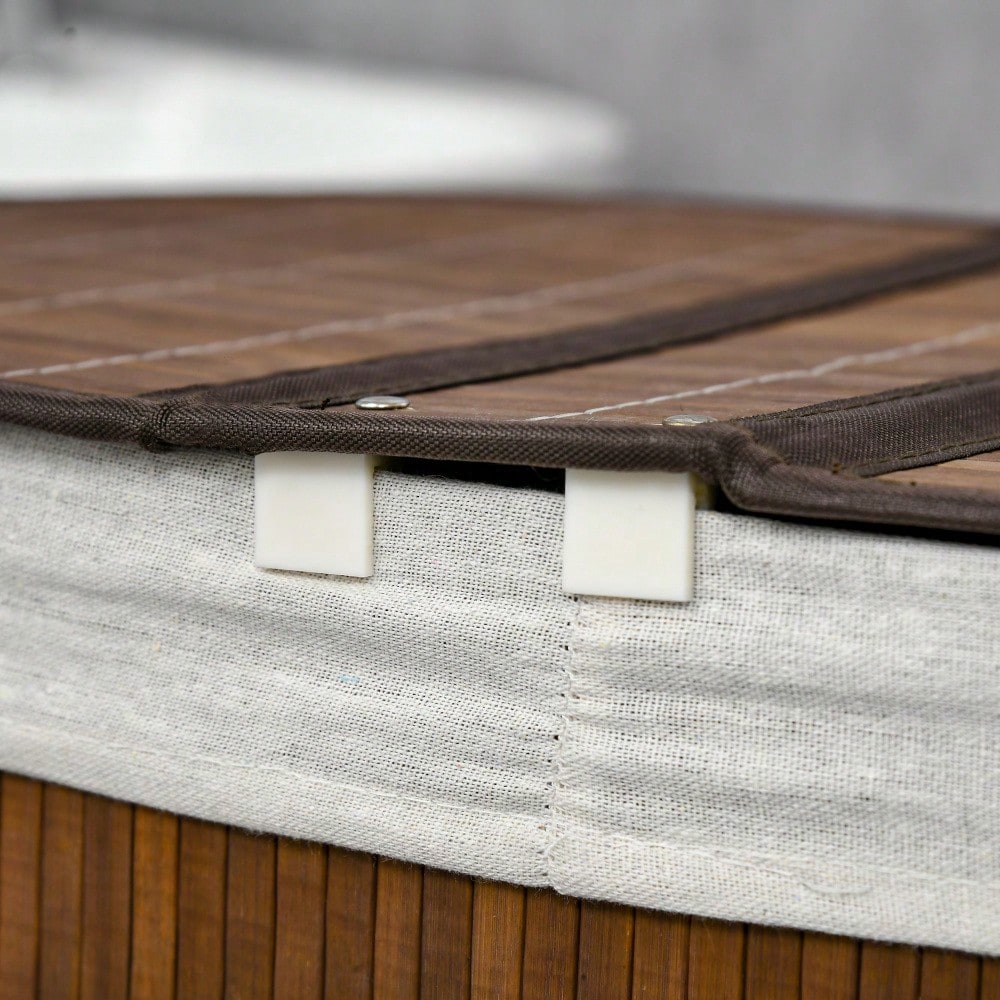 Bambus Wäschekorb 100-Liter mit Deckel, Griff & 2 Wäschesäcken, für Badezimmer - von HOMCOM