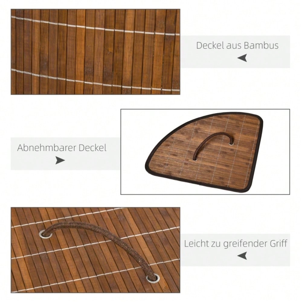 Bambus Wäschekorb 55-Liter mit abnehmbarem Deckel, platzsparend 38x38x57 cm, braun - von HOMCOM