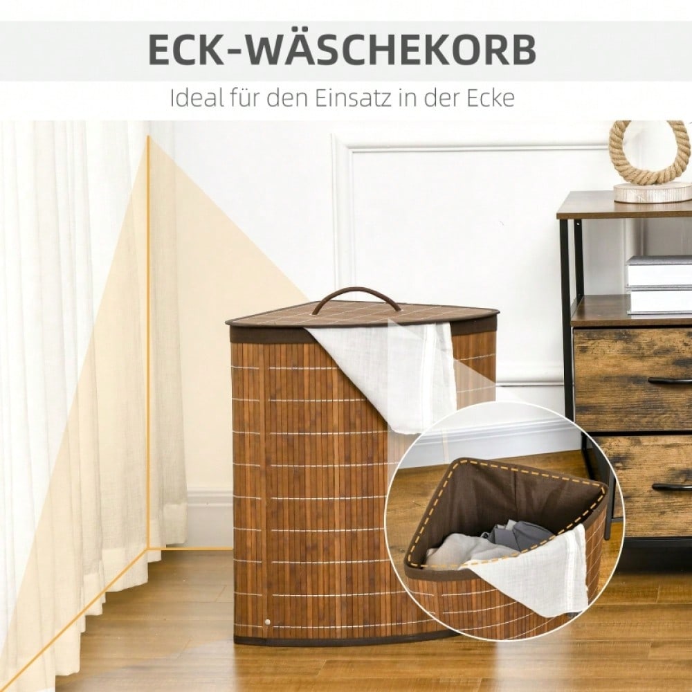 Bambus Wäschekorb 55-Liter mit abnehmbarem Deckel, platzsparend 38x38x57 cm, braun - von HOMCOM