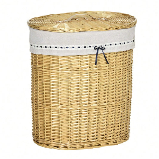 Weiden Wäschekorb 100-Liter mit Deckel, Naturfaser-Korb 51x38x57 cm für Schlafzimmer & Badezimmer - von HOMCOM