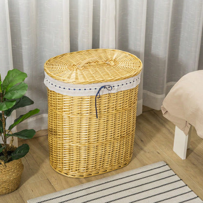 Weiden Wäschekorb 100-Liter mit Deckel, Naturfaser-Korb 51x38x57 cm für Schlafzimmer & Badezimmer - von HOMCOM