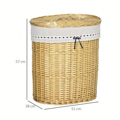 Weiden Wäschekorb 100-Liter mit Deckel, Naturfaser-Korb 51x38x57 cm für Schlafzimmer & Badezimmer - von HOMCOM