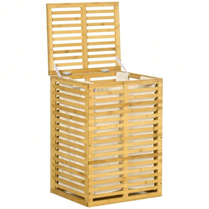 Bambus Wäschekorb 63-Liter mit Deckel, herausnehmbarem Wäschesack & Tragegriff, für Waschküche, Schlafzimmer & Badezimmer, natur - von HOMCOM