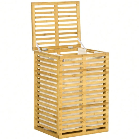 Bambus Wäschekorb 63-Liter mit Deckel, herausnehmbarem Wäschesack & Tragegriff, für Waschküche, Schlafzimmer & Badezimmer, natur - von HOMCOM
