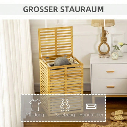 Bambus Wäschekorb 63-Liter mit Deckel, herausnehmbarem Wäschesack & Tragegriff, für Waschküche, Schlafzimmer & Badezimmer, natur - von HOMCOM