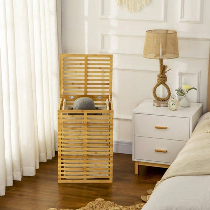 Bambus Wäschekorb 63-Liter mit Deckel, herausnehmbarem Wäschesack & Tragegriff, für Waschküche, Schlafzimmer & Badezimmer, natur - von HOMCOM