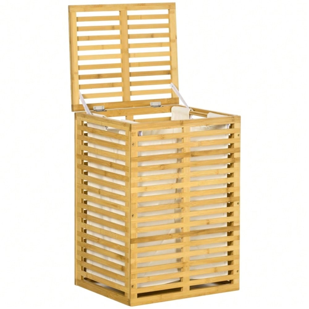 Bambus Wäschekorb 63-Liter mit Deckel, herausnehmbarem Wäschesack & Tragegriff, für Waschküche, Schlafzimmer & Badezimmer, natur - von HOMCOM