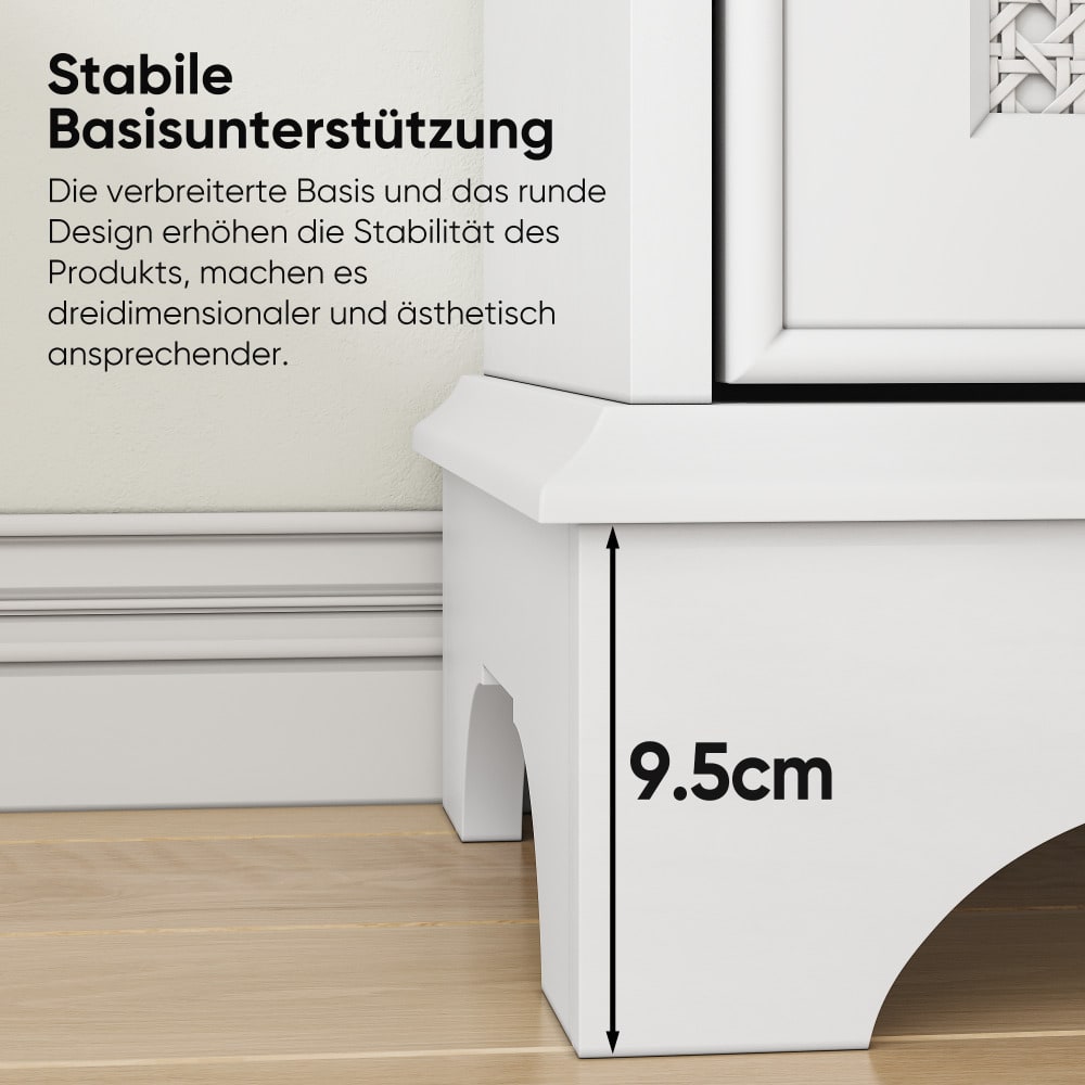 Badezimmerschrank bodenstehend mit Korbtür & verstellbarem Regal, weißer Aufbewahrungsschrank für Bad, Küche & Wohnzimmer