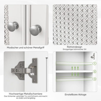 Badezimmerschrank bodenstehend mit Korbtür & verstellbarem Regal, weißer Aufbewahrungsschrank für Bad, Küche & Wohnzimmer
